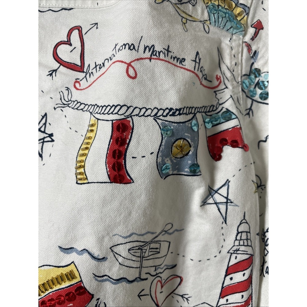 Vintage GRAFF Cropped Embellished Jacket Nautical Coastal Doodle Print Women's S - Picture 9 of 15